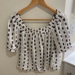 LOFT White Blouse with Black Dots